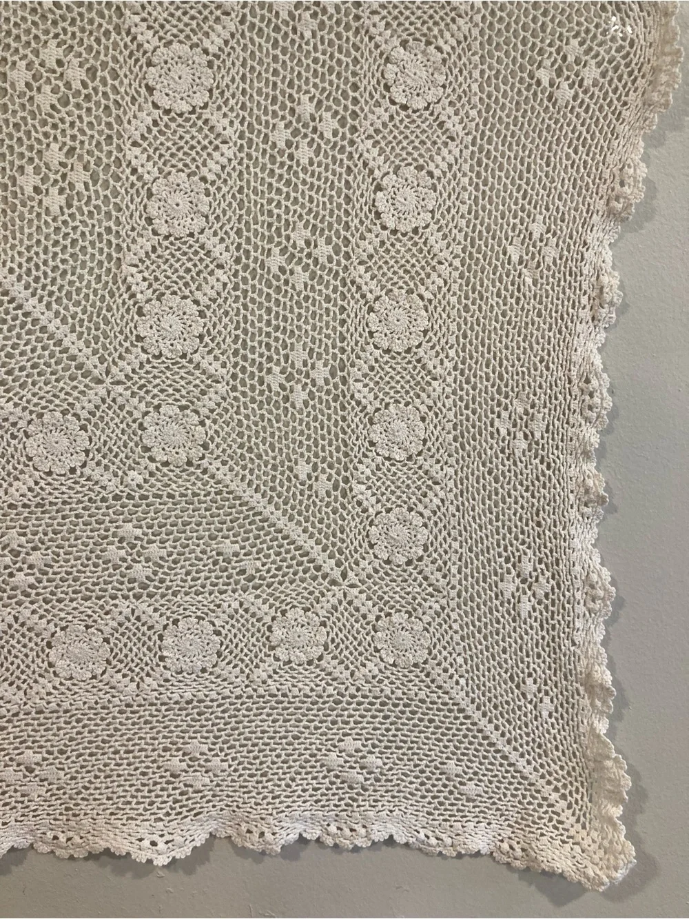 Crochet Square Tablecloth Cream Colored Boho Decor